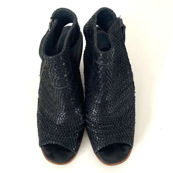 Paul Green Cayenne Peep Bootie Boot Textured Black Leather Snake 5 UK 7.5 US - Picture 4 of 9